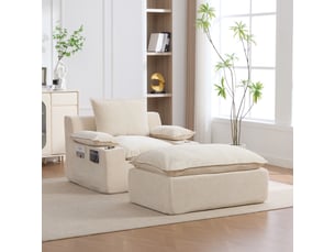 Méridienne en chenille – 4 coussins – porte-gobelet – sans montage – beige