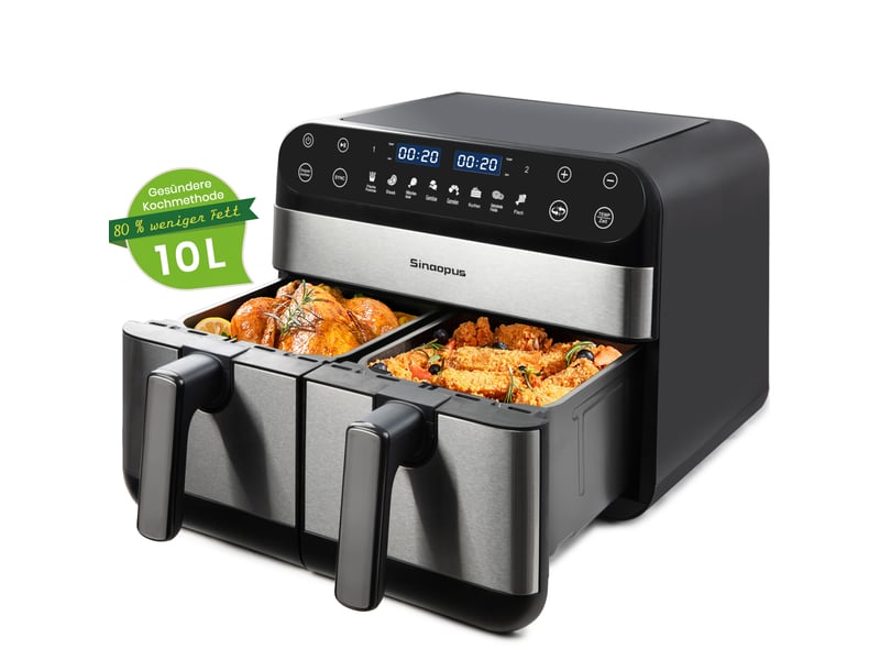  Friteuse à air 10l 40,5x30,7x38,5 cm double zone avec écran tactile led 8 fonctions noir  - Conforama A