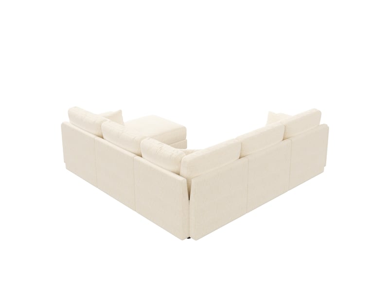  Canapé modulable 6 places d'angle en ul beige tissu chenille avec usbtype-c, rangement et porte-gobelet  - Conforama R