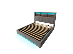Lit coffre 160x200 cm, lit double, rangement hydraulique, led, velours gris foncé, usb et usb-c