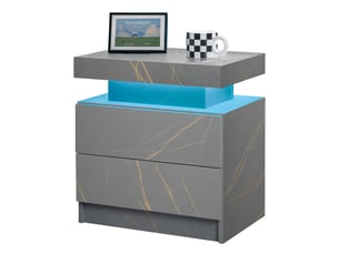 Table de chevet avec 2 tiroirs, niche et led pour chambre en bois d’ingénierie gris et doré
