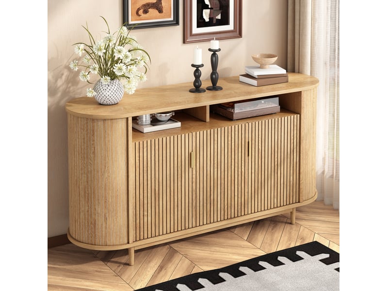  Buffet 140 x 40 x 78 cm en mdf et panneaux de particules à 3 portes naturel chicfurn  - Conforama C