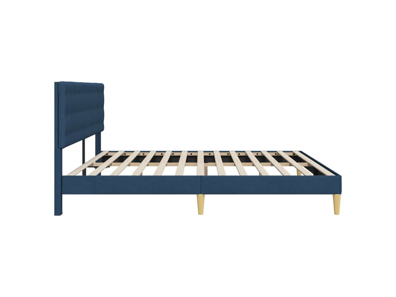  Lit double- lit adulte -  cadre de lit avec tête de lit bleu 200 x 200 cm tissu  - Conforama D