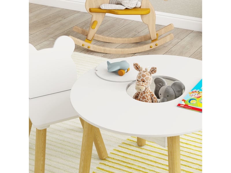  Ensemble 1 table ronde, 2 chaises pour enfant 3 pièces, dossier en forme d'ours, activités, bricolage, 3-6 ans, repas  - Conforama W