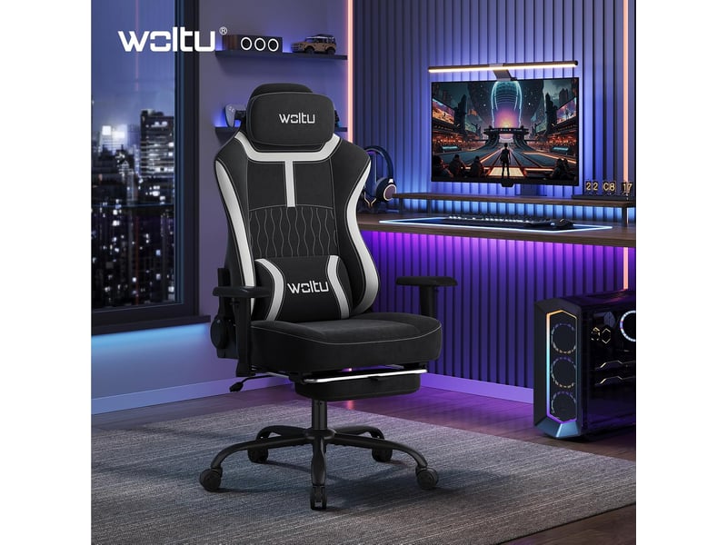  Chaise gaming, avec dossier inclinable appui-tête,repose-pieds rétractable, en maille, noir  - Conforama B