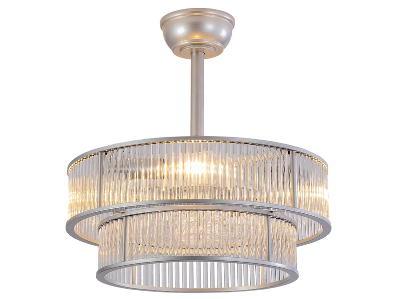  Ventilateur de plafond 19 pouces en verre et métal argenté, avec télécommande, app bluetooth, 6 vitesses, silencieux  - Conforama A