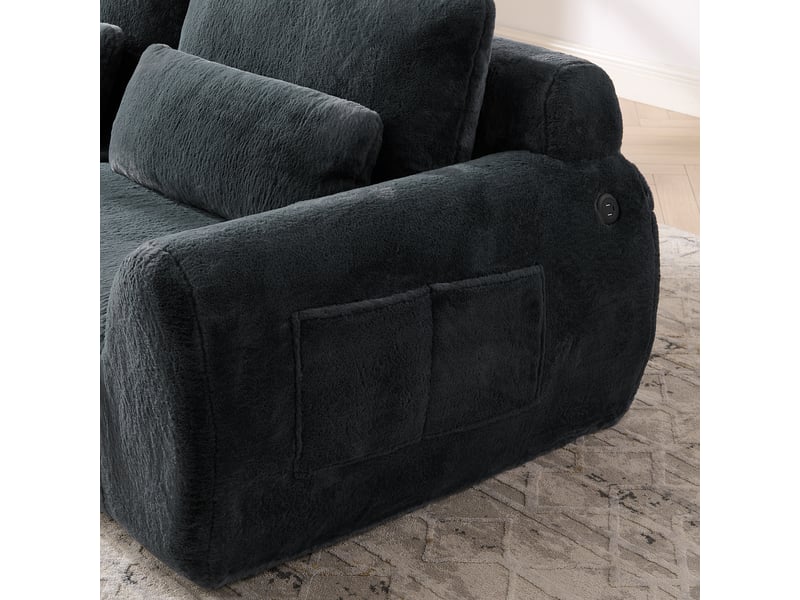  Canapé 2 places en fausse fourrure grise avec ports usb et poche latérale – design cosy, pratique, gain de place  - Conforama D