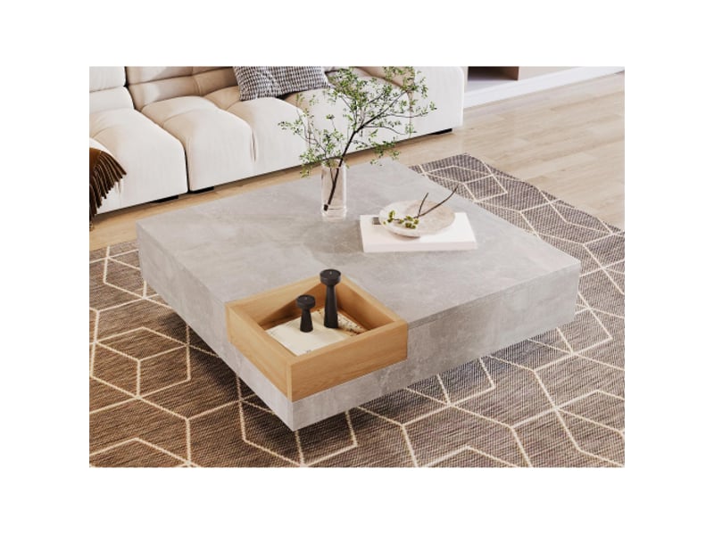 Table basse gris béton et bois 72x72x30 cm – rangement amovible, meuble salon moderne - Conforama D