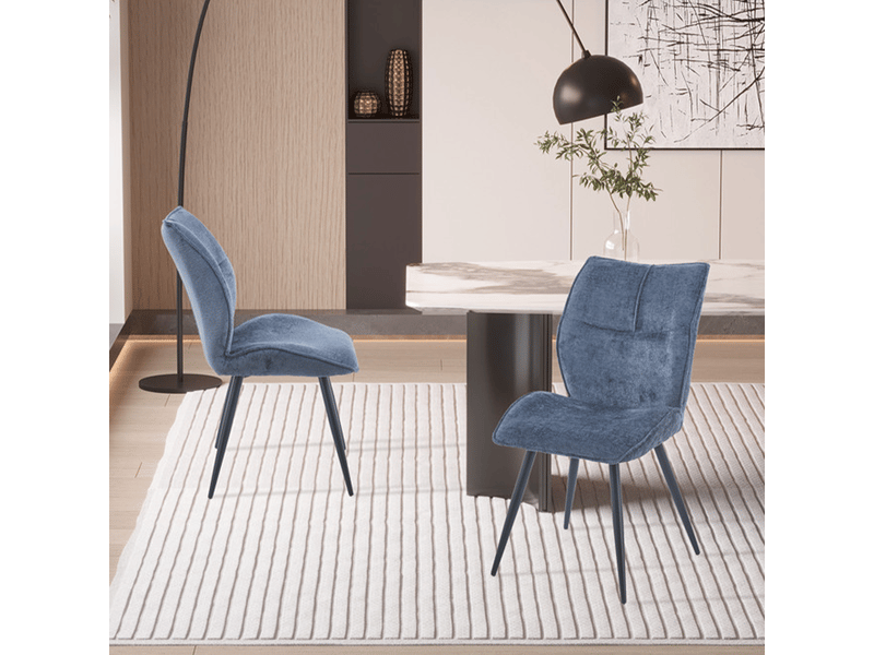 Faye - lot de 2 chaises en tissu bleu pieds en métal noir FAYE-2-BLE - Conforama B