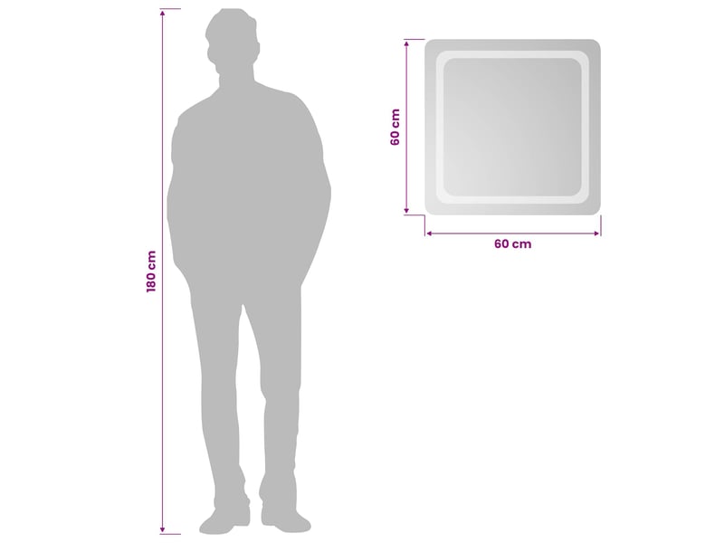 Miroir de salle de bain, miroir de toilette led transparent 60 x 60 cm verre trempé cf62597 - Conforama E