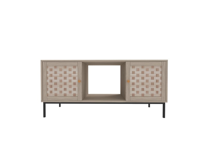  Table basse rectangulaire 4 portes coulissantes 106x50x47.5 cm décor chêne  - Conforama A