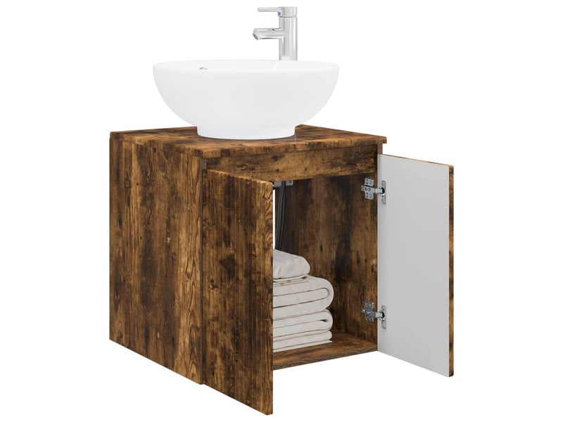 Vanité de lavabo mural, meuble de rangement chêne fumé 49.5x44.5x65 cm shl1065  - Conforama C