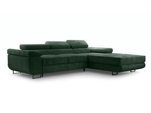 Canapé d'angle droit convertible <strong>AX LIVING </strong> <strong>Arborio</strong> 4 places Velours côtelé vert avec coffre de rangement