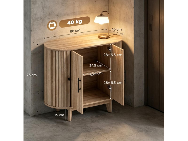  Buffet de rangement avec 4 portes et étagères réglables, pour salon ou entrée, mdf naturel, 90 × 40 × 76 cm  - Conforama D