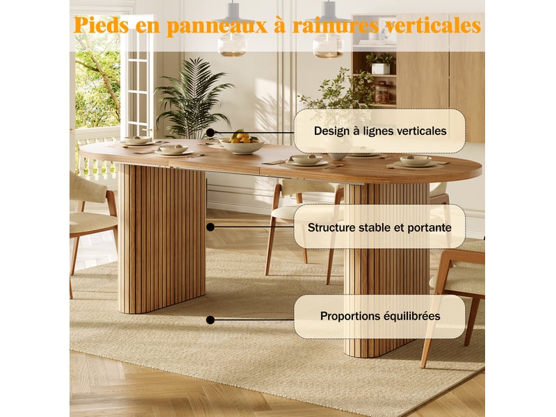 Table extensible pour 4 personnes avec plateau ovale et pieds texturés, en mdf et métal, marron, 120 × 80 × 75,5 cm - Conforama E