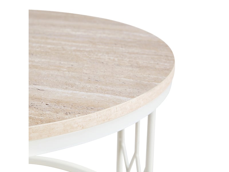  Table basse ronde avec plateau effet bois, structure en métal, base ouverte, pour salon, 70 × 40,5 cm  - Conforama E