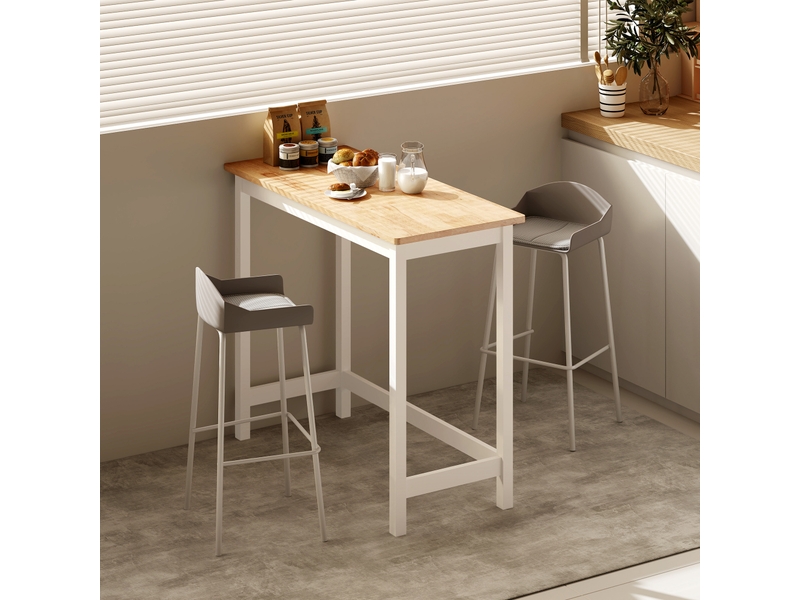 Table de bar, aspect chêne, compacte, pour 2 personnes, bois naturel et blanc  - Conforama D
