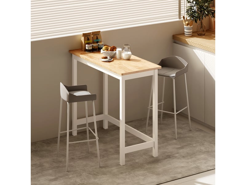  Table de bar, aspect chêne, compacte, pour 2 personnes, bois naturel et blanc  - Conforama D