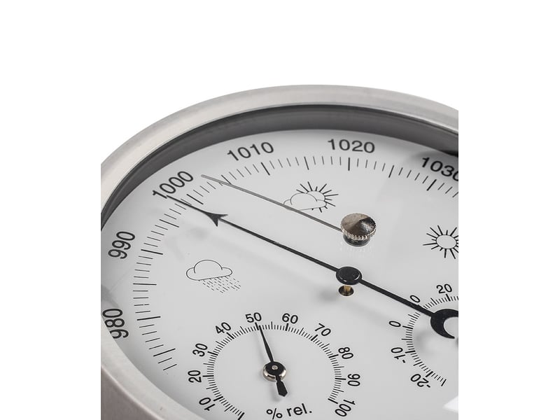  Station météo analogique 3 en 1 en inox ø14 cm - baromètre, thermomètre, hygromètre  - Conforama E