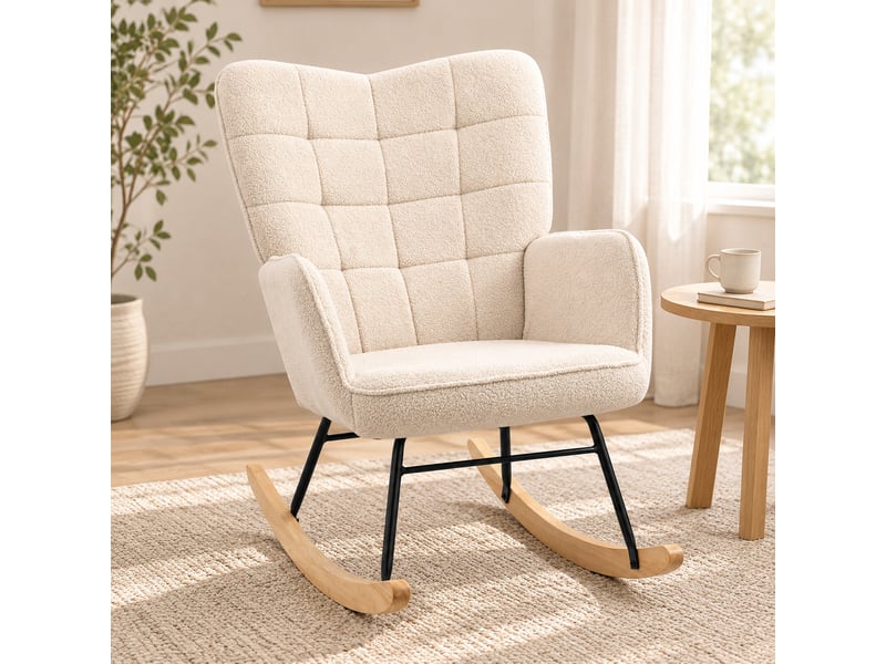  Fauteuil à bascule modenvie à dossier haut en tissu bouclette beige 71 x 98 x 101 cm  - Conforama D