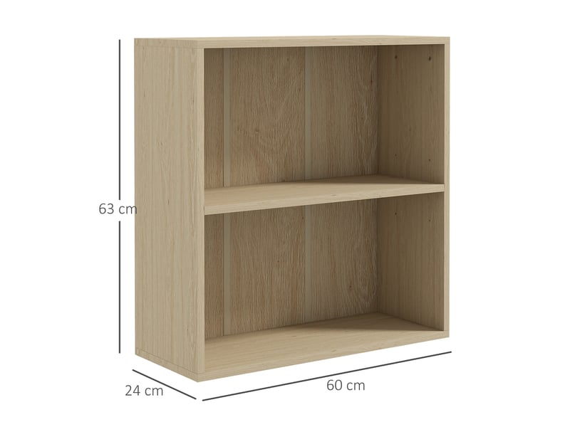  Bibliothèque étagère de rangement avec 2 compartiments et étagère réglable, 60 x 24 x 63 cm, effet bois naturel  - Conforama E