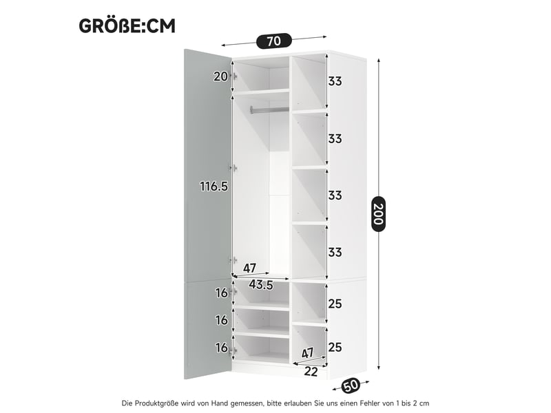  Armoire penderie étroite 70x50x200 cm - tringle - 10 compartiments - étagères réglables - moderne - mdf - gris CozyNest - Conforama C