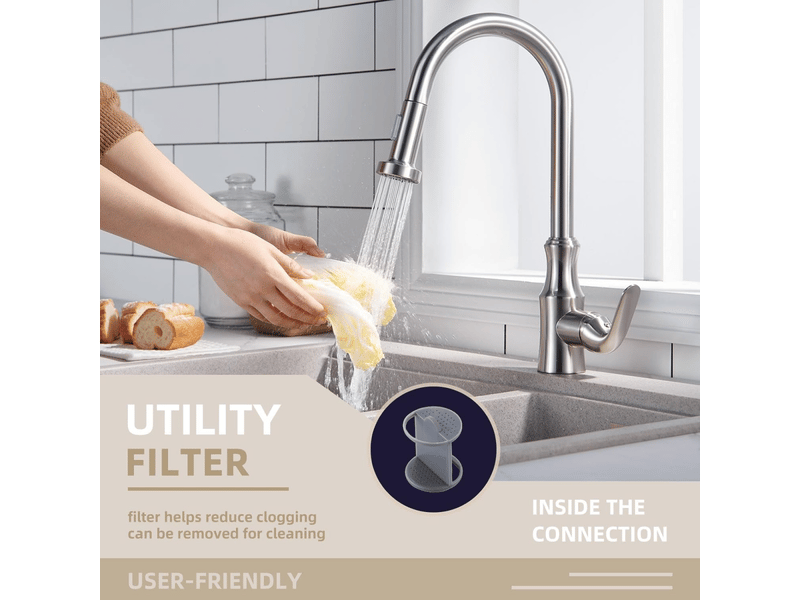  Douchette de rechange pour évier de cuisine, accessoires de robinetterie, réglage du débit et du jet d'eau, nickel brossé, 1 pièce  - Conforama E