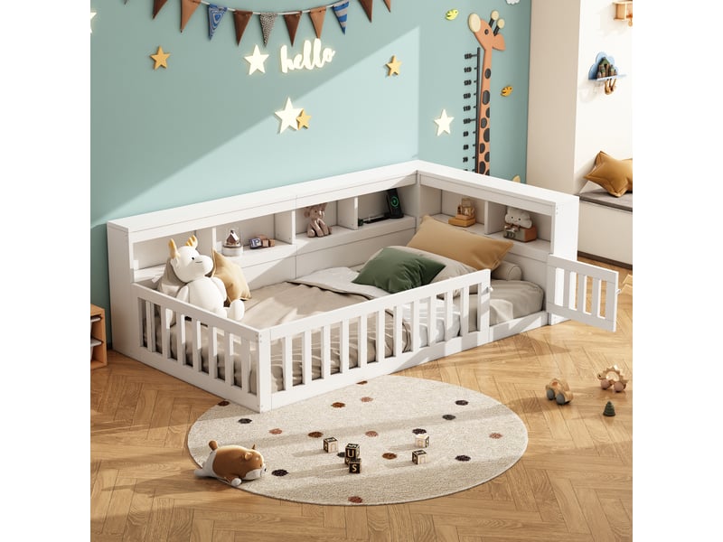  Lit enfant 90x200 cm, canapé-lit,  rangement, prise et usb, sommier, aggloméré, blanc, sans matelas  - Conforama W