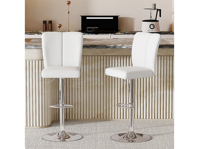  Lot de 2 - tabouret de bar réglable - 44 x 41 x 95,5-117,5 cm-blanc et argent - en pu avec fonction pivotante à 360° et socle chromé  - Conforama C