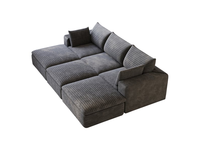 Canapé modulaire 6 places à coussins amovibles, soutien en mousse, sans montage, en velours côtelé gris foncé - Conforama A