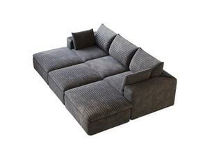 Canapé modulaire 6 places à coussins amovibles, soutien en mousse, sans montage, en velours côtelé gris foncé