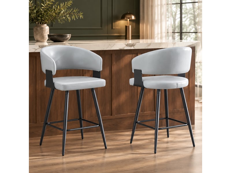  Chaise de salle à manger avec accoudoirs et dossier incurvé  - structure métal, similicuir - gris  - Conforama B
