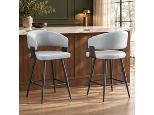 Chaise de salle à manger avec accoudoirs et dossier incurvé  - structure métal, similicuir - gris