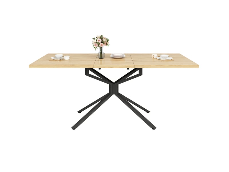  Table à manger extensible 120160 x 90 cm – chêne clair et noir – pied étoile réglable, 4 à 6 personnes  - Conforama D