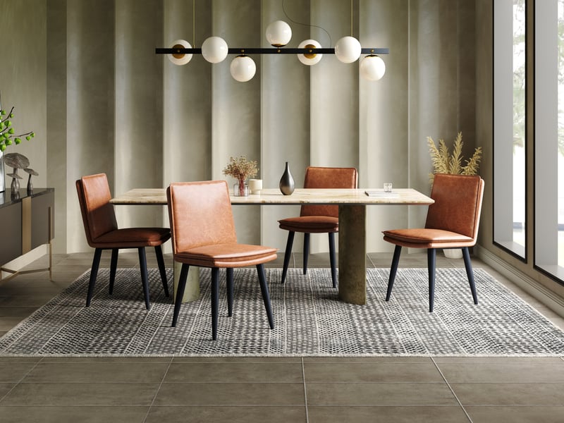  Lot de 4 chaises de salle à manger en pu marron avec assise rembourrée double épaisseur, style moderne  - Conforama B