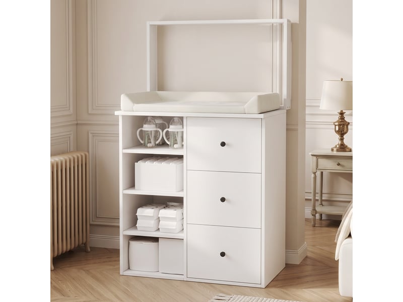  Commode à langer - 82 x 50 x 100 cm - commode à langer avec plan à langer, 3 tiroirs et étagères ouvertes - blanc  - Conforama C