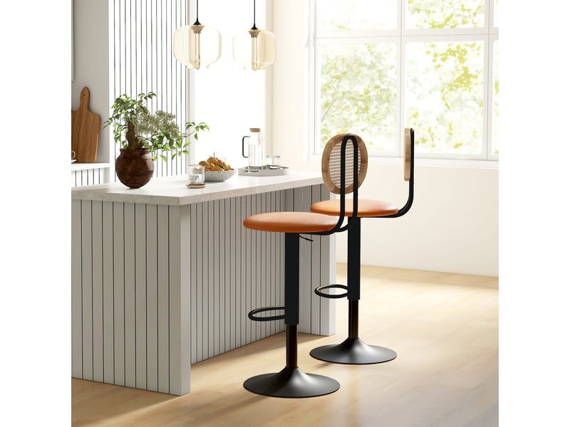  Lot de 2 tabourets de bar chaises de bar hauteur réglable avec dossier en rotin et repose-pieds, marron  - Conforama D