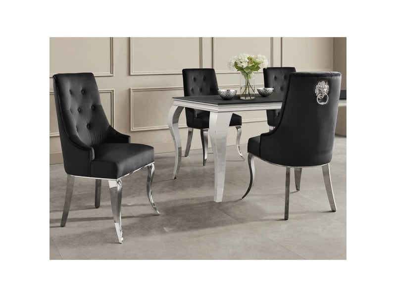Lot de 2 chaises baroques velena en velours noir capitonné avec pieds argentés - Conforama B