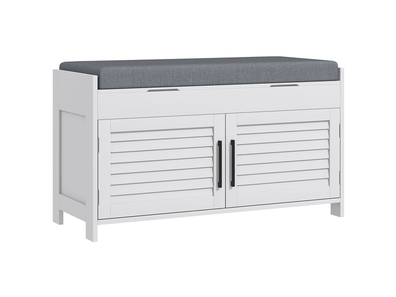  Banc à chaussures avec étagère intérieure réglable à 6 niveaux, en mdf et imitation lin, 90 x 36 x 50 cm, blanc et gris  - Conforama A