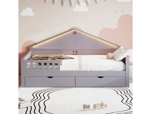 Lit simple 90x200 cm HAVRYA coloris gris