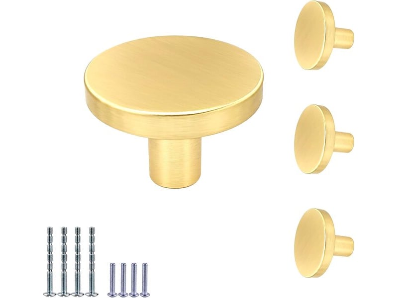 Lot de 4 poignées de porte en laiton poli doré, poignées rondes en zinc pour portes et tiroirs de cuisine - Conforama C