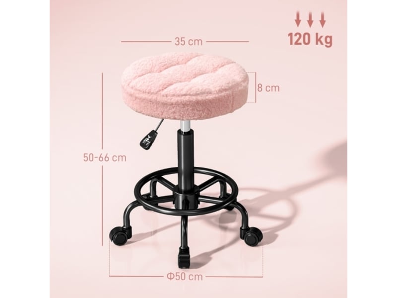  Tabouret de travail pivotant 360°, réglable 50-66 cm, rose, pour bureau, salon et spa  - Conforama C