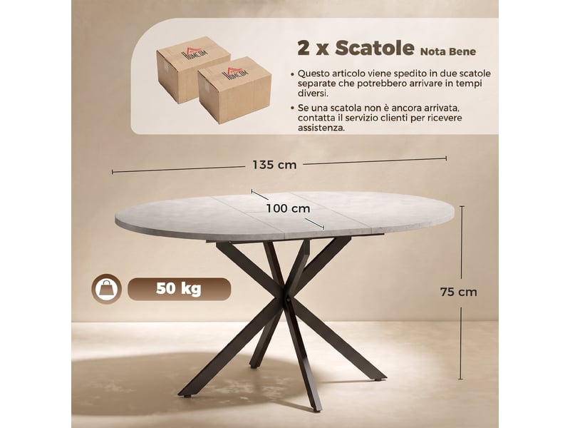 Table de salle à manger extensible pour 4 à 6 personnes, modèle papillon avec piètement en x, gris ciment - Conforama E