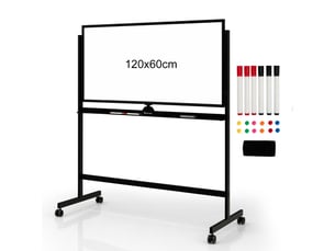 Tableau blanc mobile magnétique double face 126 x 59 x 145165 cm avec hauteur réglable moderne en acier noir 20_0014144
