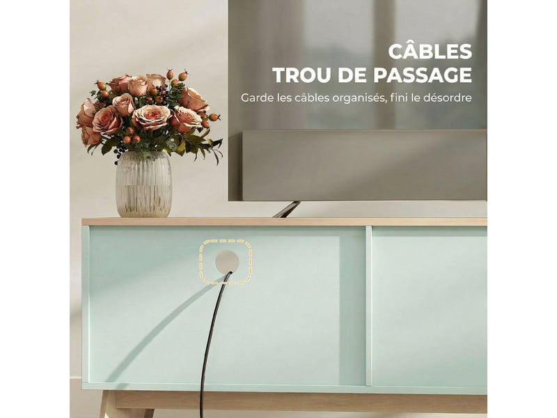  Meuble tv 120 cm, meuble télé pour téléviseur jusqu'à 36 pouces avec 2 portes, tiroir, vert clair, compartiment ouvert  - Conforama R