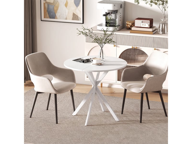  Table ronde style industriel bois métal 2 pers. Dia. 80 cm blanc  - Conforama D