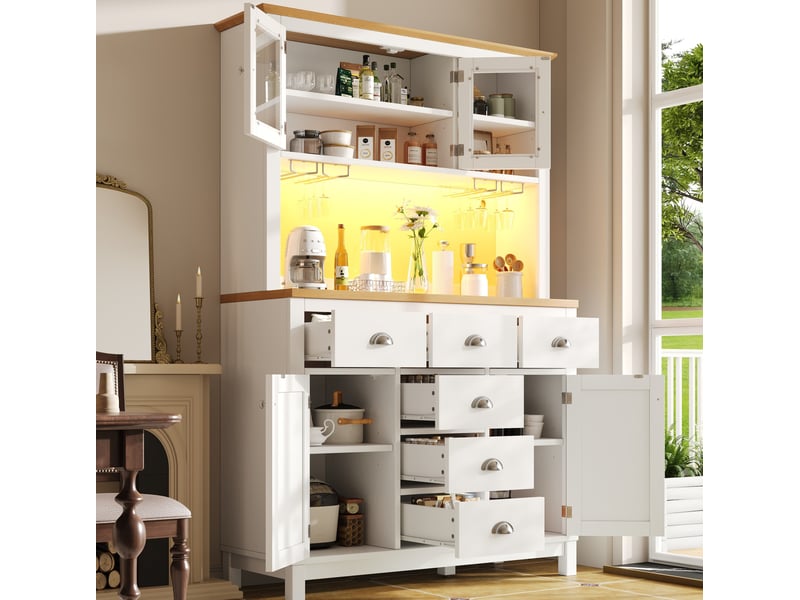  Buffet 104x40x180 cm 4 portes led mdf blanc  - Conforama B