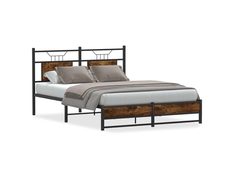  Lit double- lit adulte -  cadre de lit sans matelas chêne fumé 150x200 cm bois ingénierie  - Conforama A
