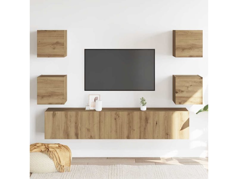  Lot de 6 meuble tv mural, meuble tv suspendu chêne artisanal bois d'ingénierie shl27727  - Conforama C