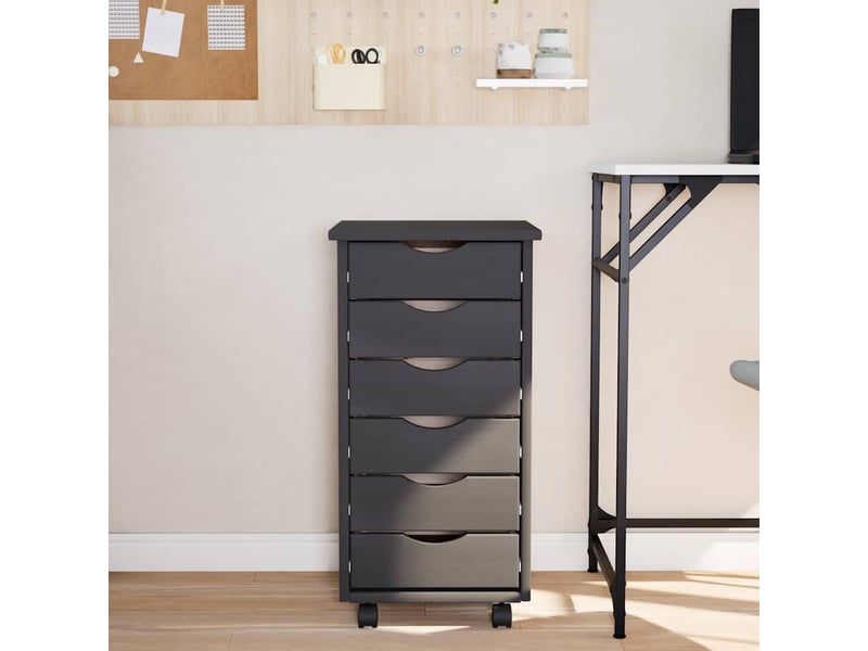  Armoire de rangement roulante avec tiroirs moss gris bois de pin solide shl2535  - Conforama C